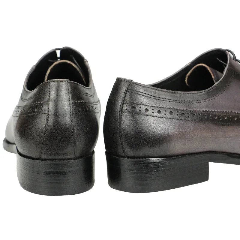 Formal Shoes Male 38-47 Handcrafted Luxury Men Dress Shoe Genuine Leather Wingtip Grey Brogue Lace-up Classic Style Comfortable