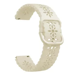18mm Silicone Smartwatch Strap with Rose Gold Buckle - Elegant Wristband in Chic Design - 18mm Width (Beige)
