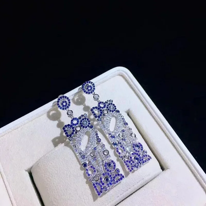 RUIF S925 Silver Zirconia Set Monochromatic Earrings in White Blue for Girlfriend Gifts Fashion Jewelry Ear Rings for Women