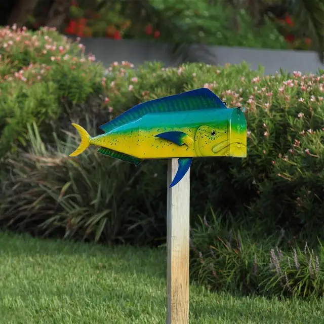 Fish Shape Postafiók Időjárásálló Állati Postai Doboz Fém Levéldoboz A Farm Udvari Terasz Kreatív Posta Kültéri Kerti Dekoráció - Image 2
