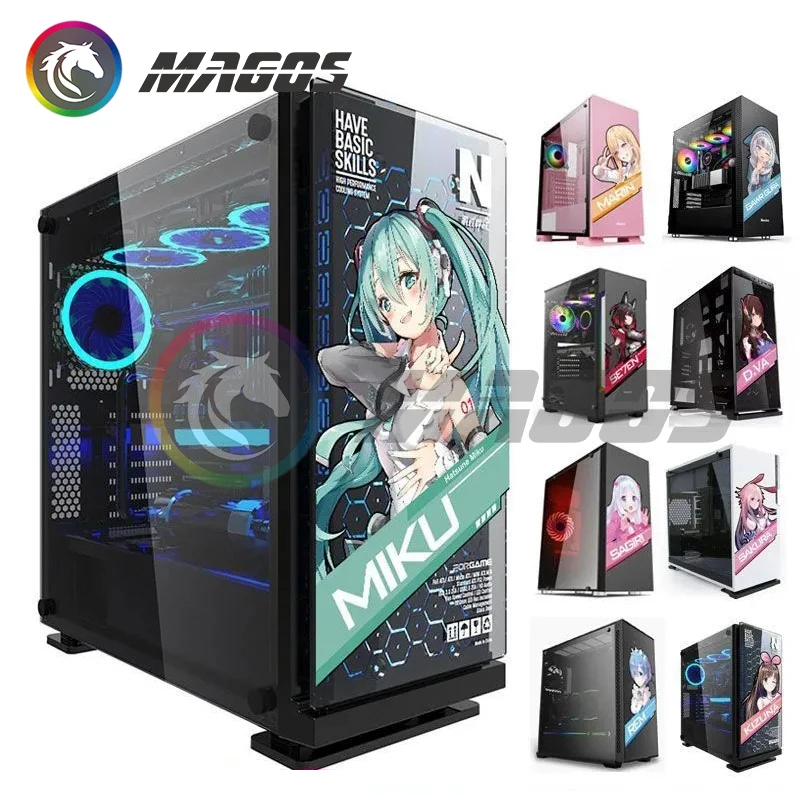 ATX Gaming PC Case Stickers Mid Tower Computer Decorative Decal Anime  Removable Waterproof Sticker