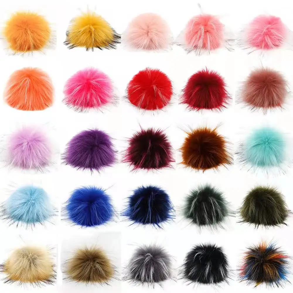 Colorful Pom Poms Faux Raccoon Fur Pom Elastic Detachable Faux Fur Ball For Beanie Hats