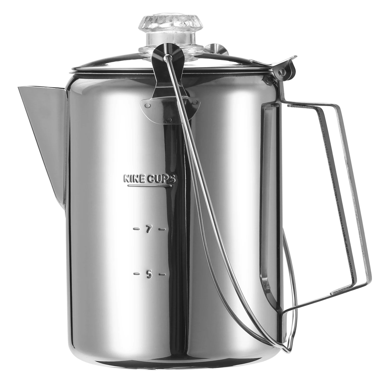 야외 스테인레스 스틸 퍼콜레이터 커피 포트, 캠핑 가정 주방용 커피 메이커, 1.2L, 9 컵