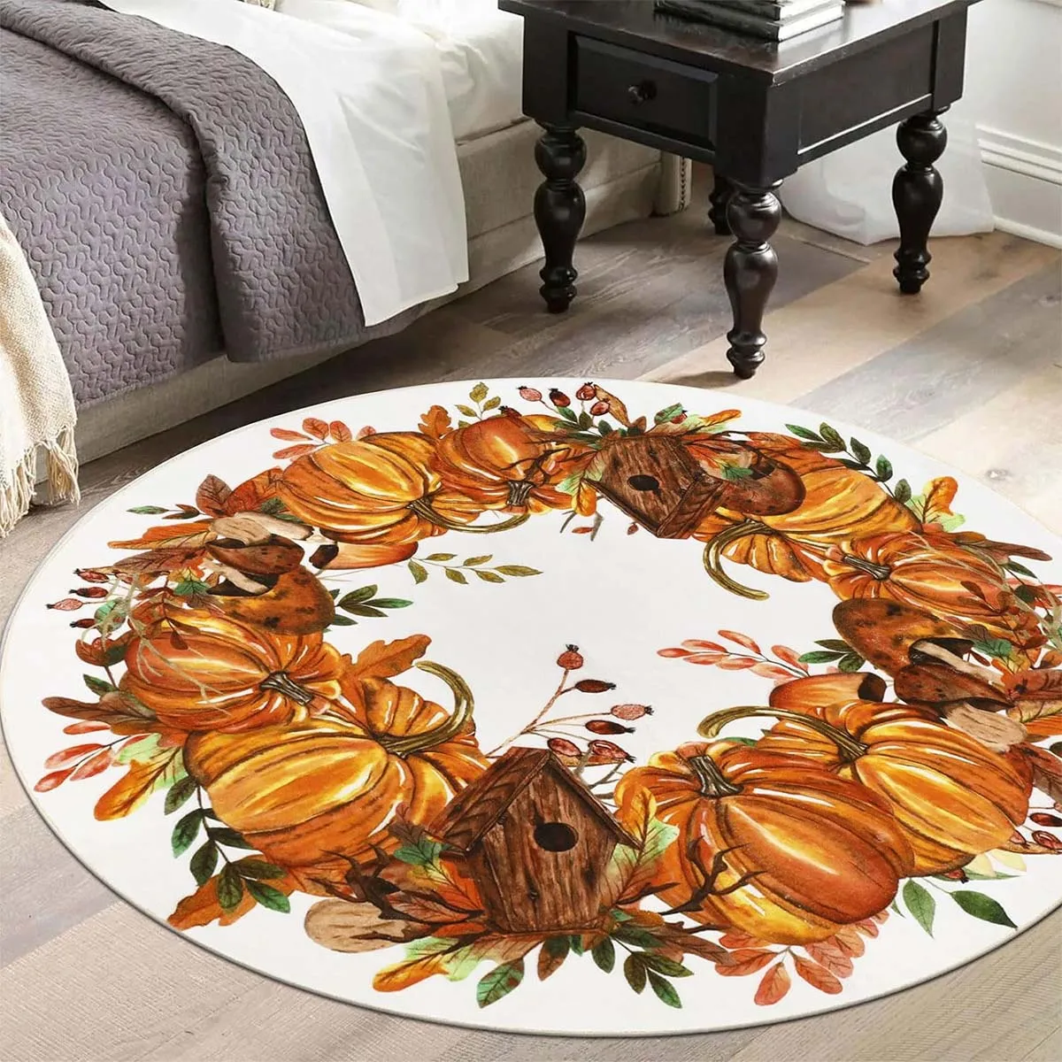 

Round Carpet with Pumpkin Print for Bedroom and Living Room, Round Floor Mats, Anti-slip Area, Machine Washable, Soft Rug, Big S