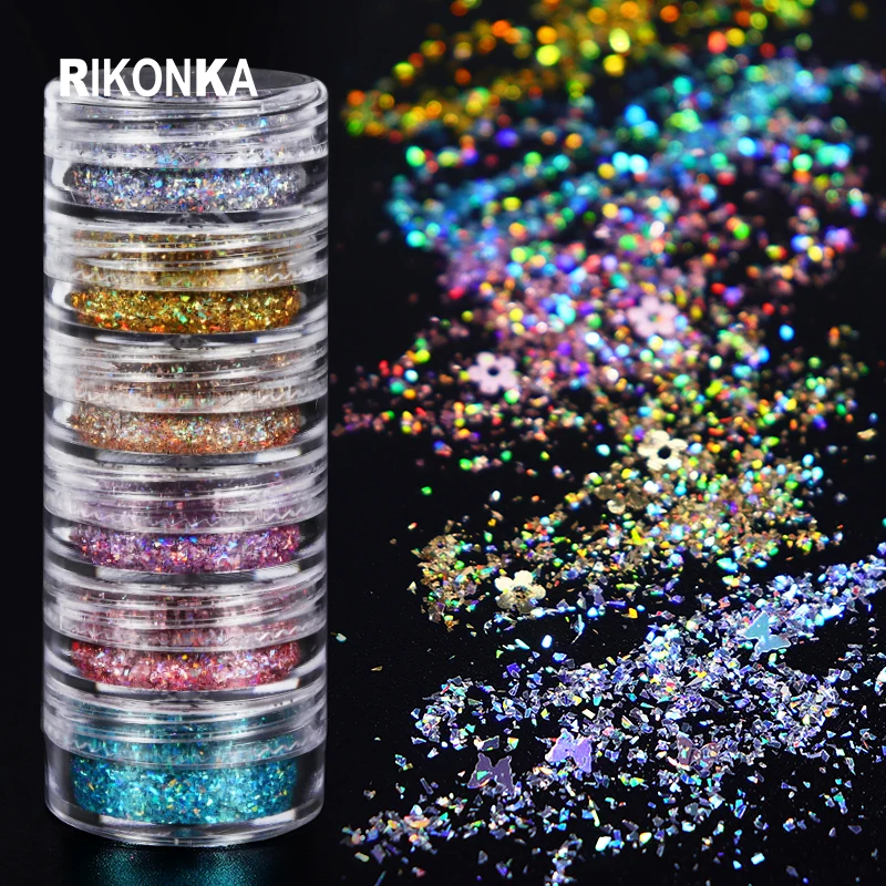 

Laser Irregular Glitter Flakes Mix Flowers Butterfly Sparkle Dazzling Nail Art Sequins Kit For Manicure Charms Nails Accessories