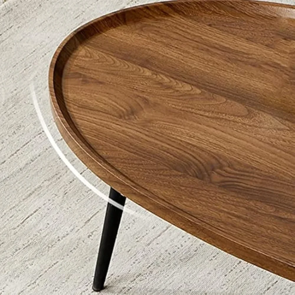 Wooden Walnut Coffee Table Rustic Coffee Table Mid-Century Modern Sofa Table Nesting Tables Center Table(100cm) 2