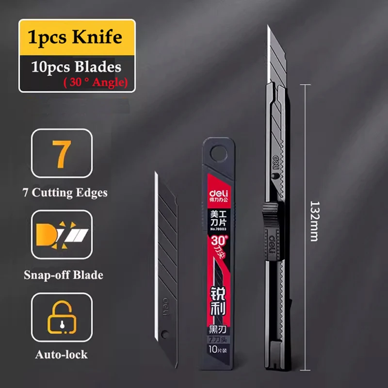 Utility Knife 9mm Sharp Box Cutter 30/60 Degree Opening Cutting Carton Stainless Steel Metal Carbon Steel Blades