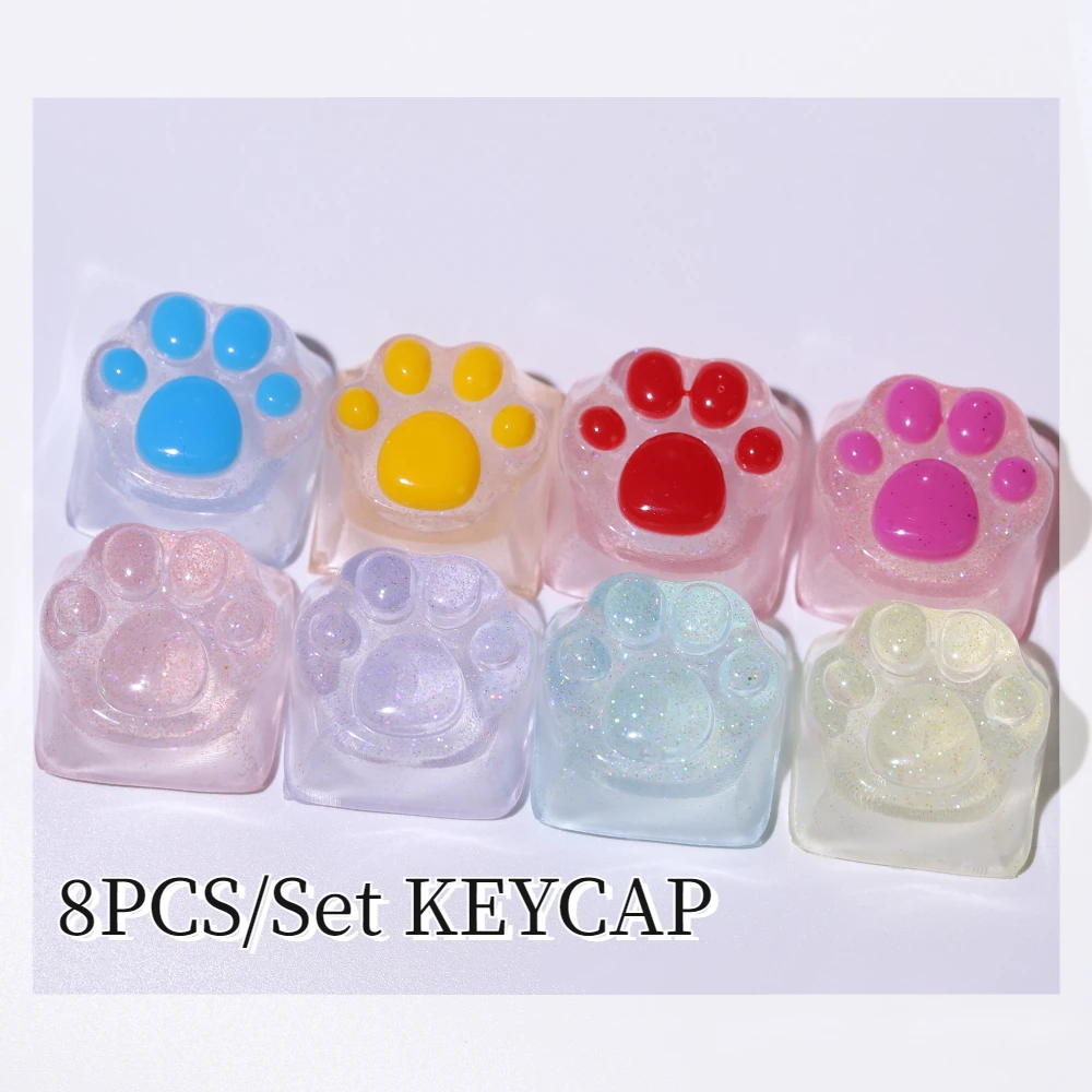 Purple Translucent Cat Paw Anime Keycap with Backlit RGB - Cute Kawaii Pink Cyan Custom ESC & WASD Cap