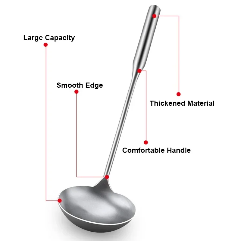Stainless Steel Chef Cooking Spoon Wok Spoon, Long Handle Soup Spoon Serving Ladle-Kitchen Tools Wok Utensils