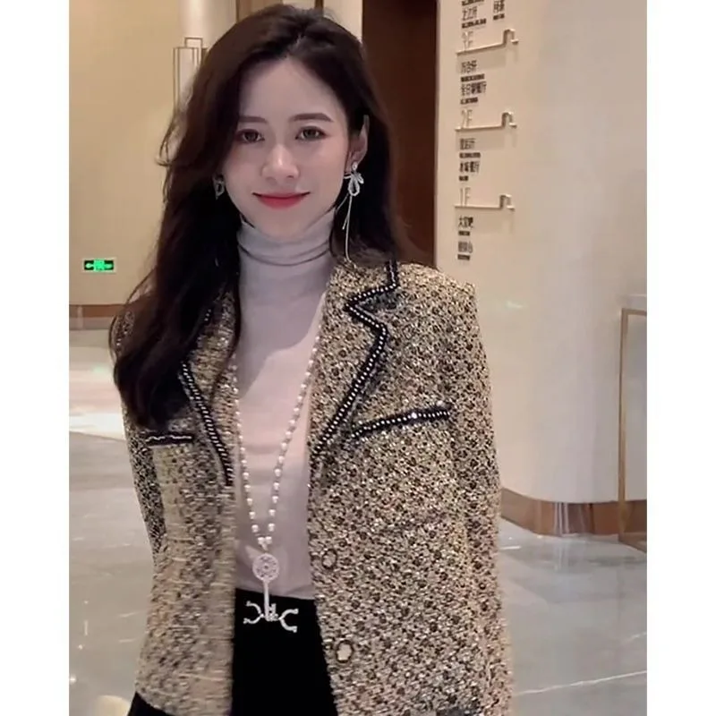 

Women Tailored Coat French Small Fragrance Outer Short Jacket 2023 Spring Autumn Winter New Celebrity Loose Top Outerwear