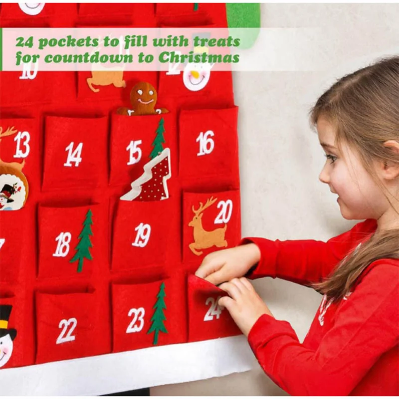 Felt Advent Calendar Fabric Wall Hanging Santa Felt Christmas Tree Advent  24 Days Pockets Xmas Countdown for Kids Calendar 2023 - AliExpress