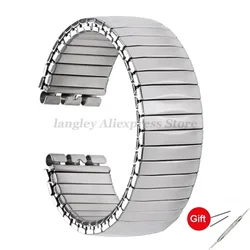 Elastic Metal Stretch Expansion Watch Band - Stainless Steel Wristband Accessories - 17mm (Silver-Polished)