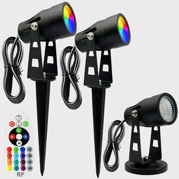 LED 잔디 램프 RGB 따뜻한 흰색 풍경 조명 6W 방수 정원 통로 마당 나무 원격 제어 야외 스포트라이트