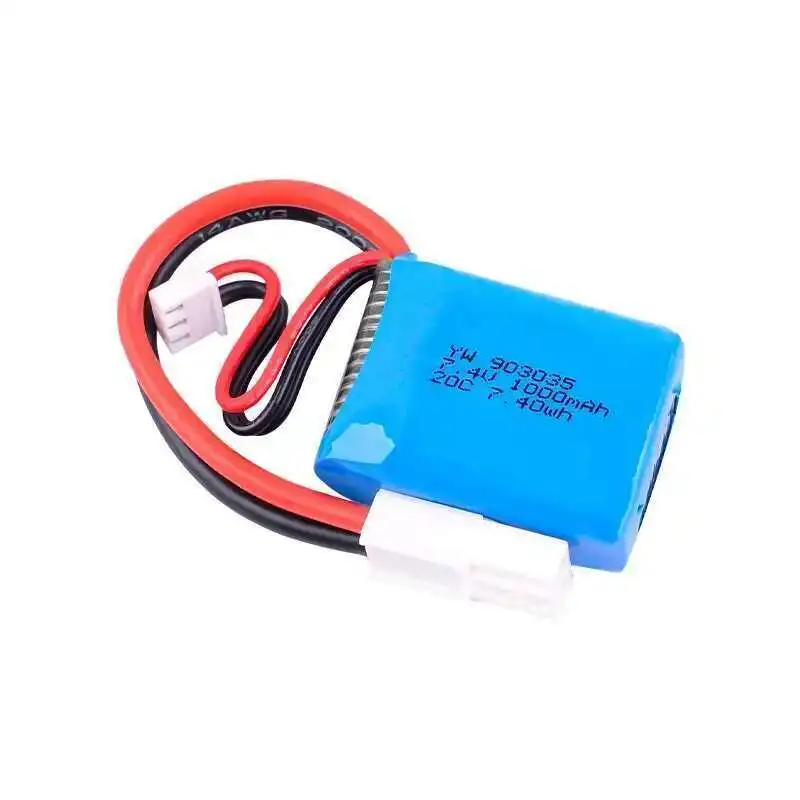 Pack de 4 batteries LiPo 1000mAh 7.4V pour bateau RC UDI901/904 empilées avec connecteurs visibles