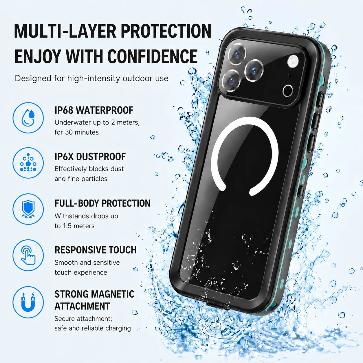 Ultimate IP68 Waterproof Phone Case with Floating Ring and Touch Accessibility