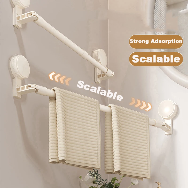 60/80cm Suction cup Wall Towel Rack Traceless Single Rod Retractable Towel Holder Self-adhesive Kitchen Bathroom Storage Shelf