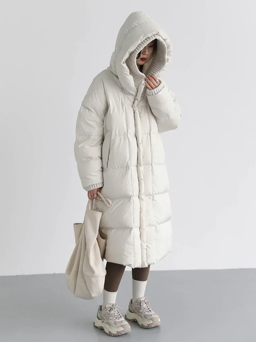 CHIC VEN Korean Women's Down Coats White Loose Hooded Long 90 White Duck Down Jacket Thick Warm Coats Parkas Autumn Winter