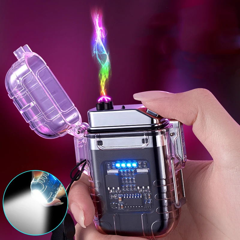 

New Electric Plasma Dual ARC Lighter Windproof USB Recharge Unusual Lighter Transparent Waterproof Outdoor Camping Lighter Gift