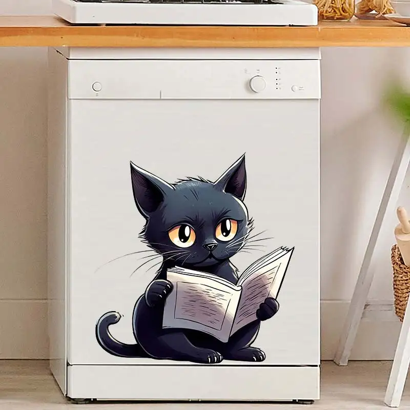 Cute Black Cat Reading Book Wall Sticker Art Mural Living Room Bedroom Decoration Home Decor Animal Stickers Decal M757