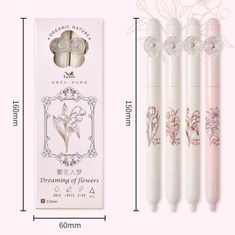 Romantic Rose Flower Gel Pen  Creative Rotate Quick Dry 0.5MM Black Gel Ink Pens For School Student Writing Stationery Supplies