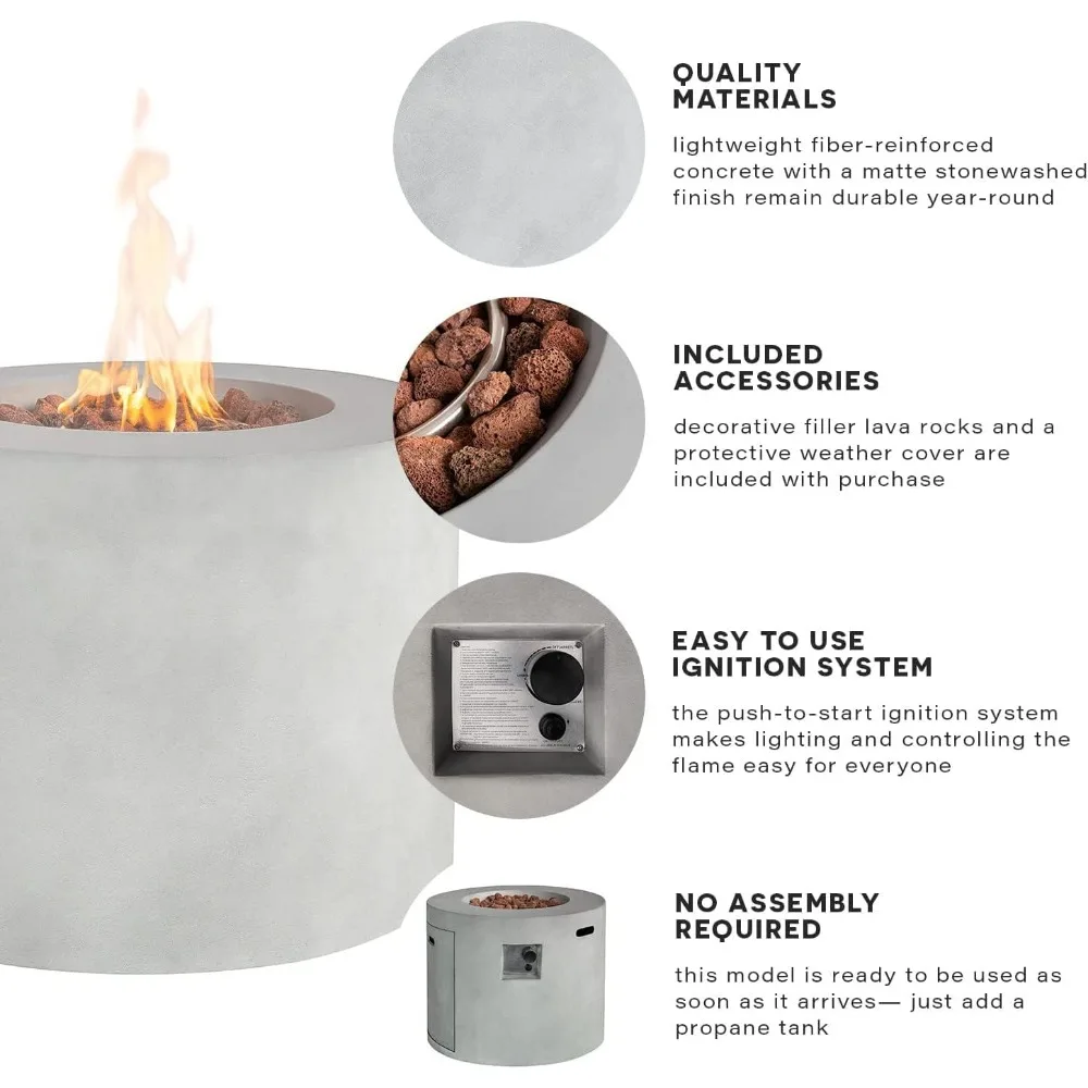 32 Inch Multifunctional Fire Pit Table, Circular Gas Fire Pit, Alloy Steel Veneer, Weather Resistant Propane Pit Table