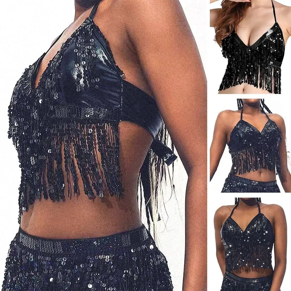 Charming Sequin Belly Dance Bra Shiny Tassel Performance Top Stage Nightclub Show Costumes Festivals