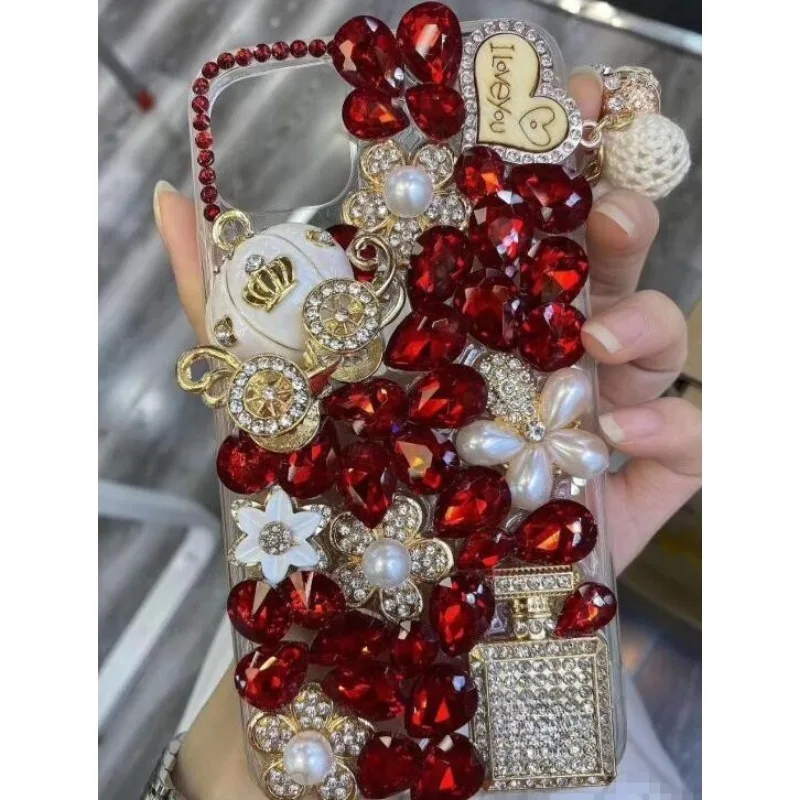 Rhinestone Love Diamond Case – For iPhone 7–17 Pro Max & Air Series