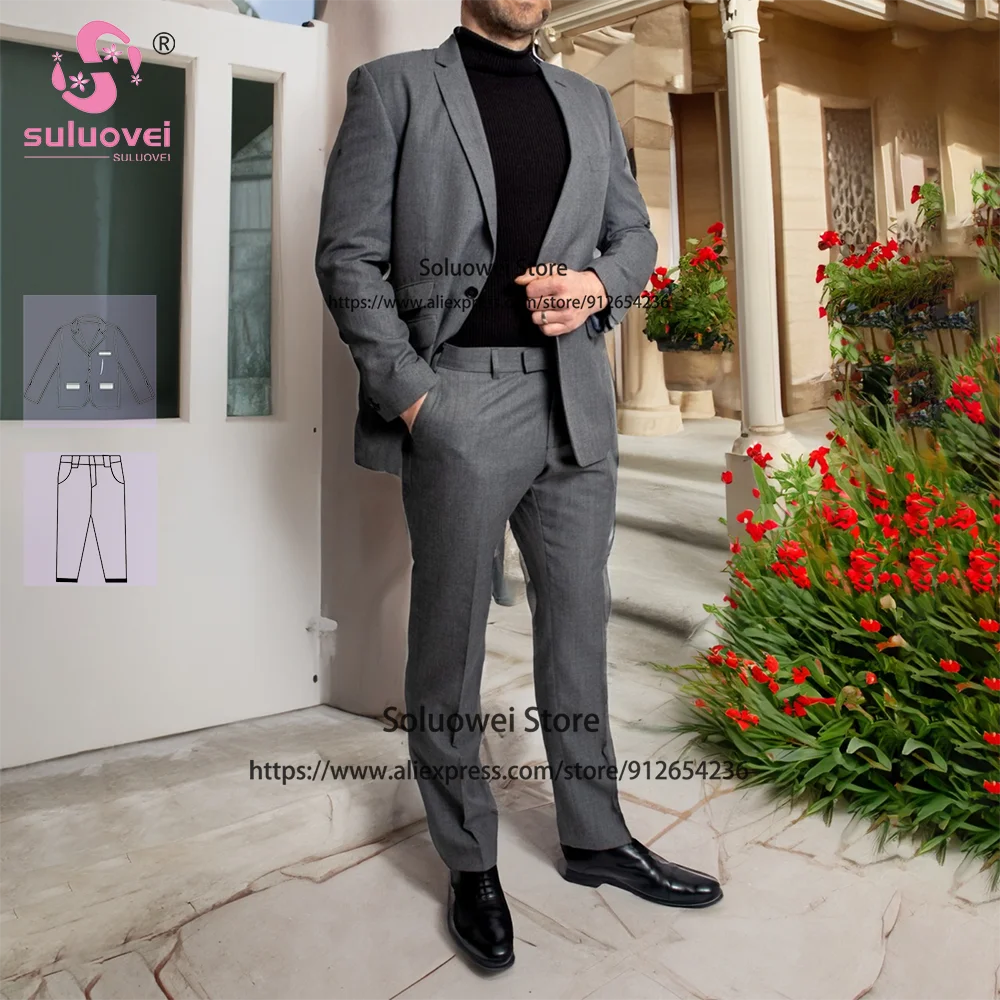 Fashion Slim Fit Suits For Men Business 2 Piece Pants Set Formal Groom Wedding Dinner Party Notch Lapel Tuxedos Blazer Masculino