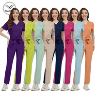 Surgical Uniform Women Elastic Nursing Scrub Set Doctor and Nurse Work Clothes Dental Scrub Clinic Hospital Accessories Workwear