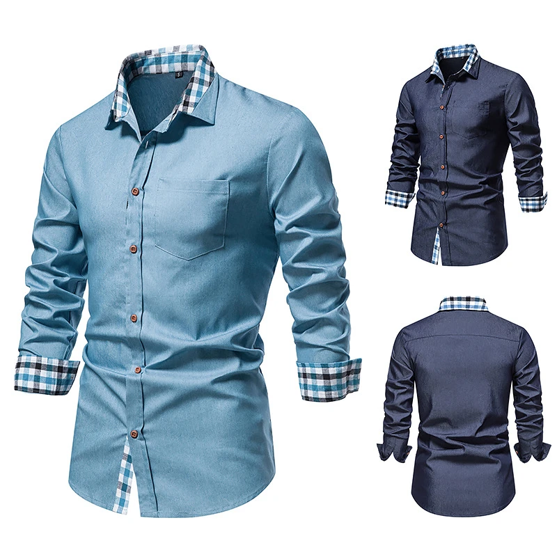 2022 Autumn New Men's Casual Formal Shirt Button Up Shirt Long Sleeve Denim Work Shirt short sleeve shirts & tops