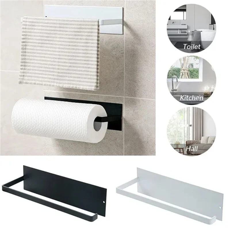 

1Pc Kitchen Self-Adhesive Paper Towel Holder Rack Bar Cabinet Rag Hanging Holder Bathroom Organizer Shelf Kitchen Home Storage