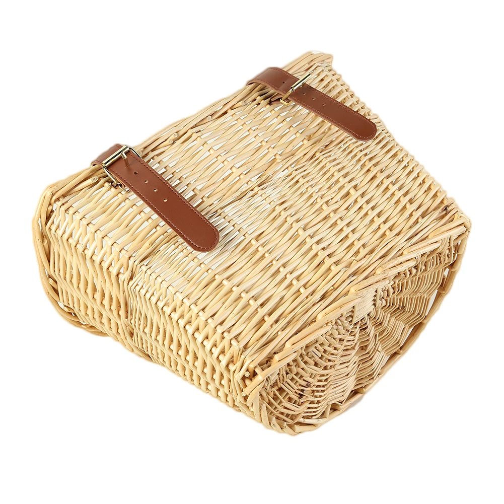 XUANNIAO Cestino Per Bicicletta In Rattan Sintetico Impermeabile – Vintage, Con Cinghie In Pelle Nera, Per Manubrio, 25x19x18 Cm