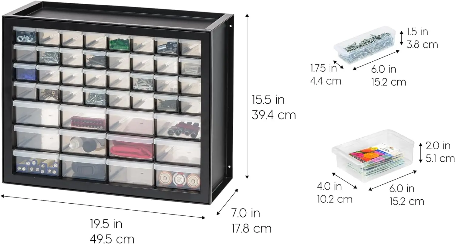 USA 44 Drawer Stackable Storage Cabinet for Hardware Parts Crafts, Black Small Brick Organizer Utility Chest 4