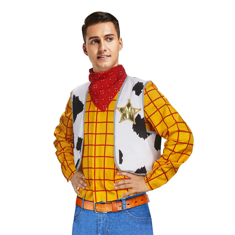 

Anime Cowboy Woody Costume Men's Tops Cartoon Cosplay Halloween Party Outfits