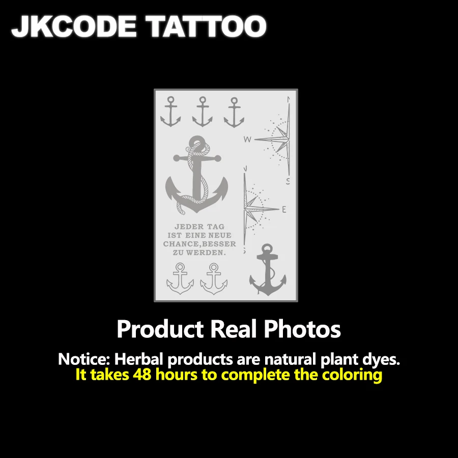 Tatuaggio temporaneo a tema nautico in stile cool - tatuaggio a schizzo con motivo di uncino e bussola - design casual per uomini e donne, adatto per mani, collo e testa - resistente e impermeabile per 15 giorni. - immagine 4
