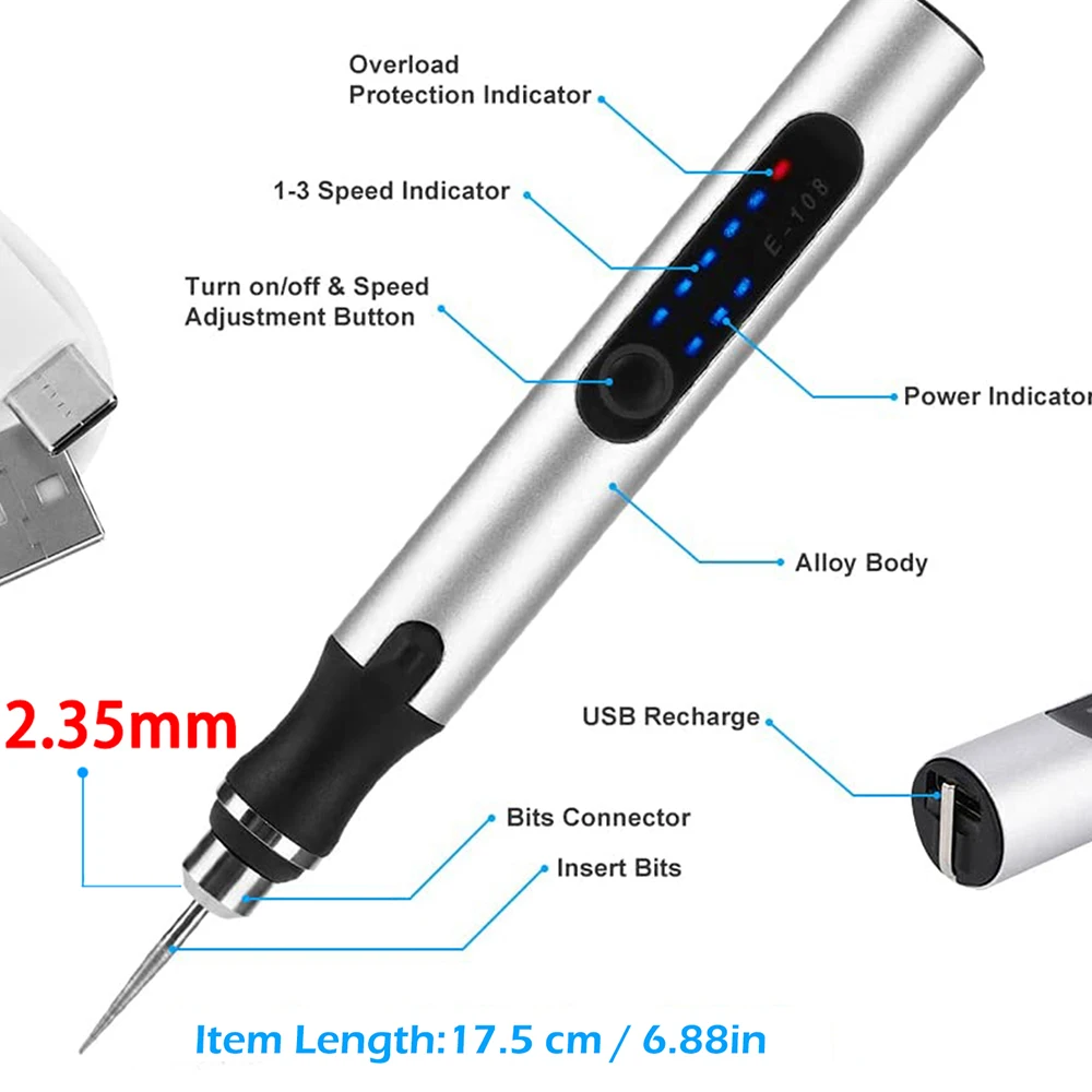 Mini Cordless USB Engraving Pen – 58/74/83pcs Electric Etching Rotary Tool Kit 3