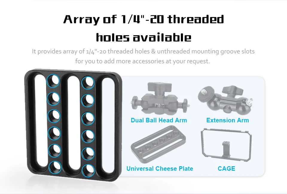 Description Picture 5 of itemCAMVATE Mini Square Camera Cheese Plate Extension Plate With 1/4" Mounting Points For DSLR Camera Accessories DIY Configuration