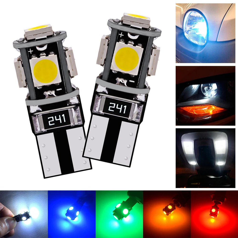 T10 Led Lichter Super Bright W5W 194 Glas Gehäuse Cob Auto Birne 6000k Weiß  Grün Rot Keil Nummernschild Dome Licht 2/10pcs