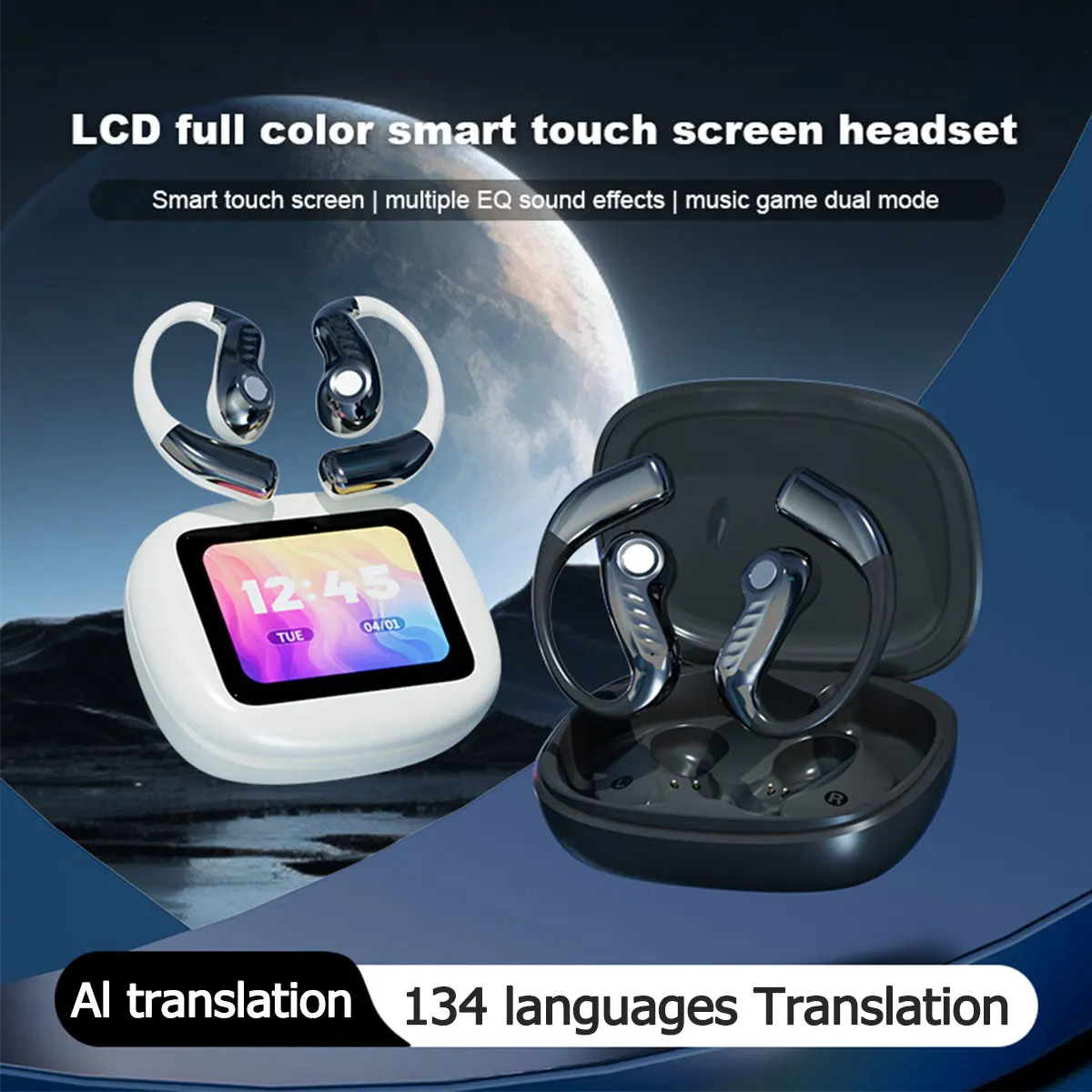 MOGCO LX90 AI translator headphones with 2.4 inch touch screen and 134 language real-time translation