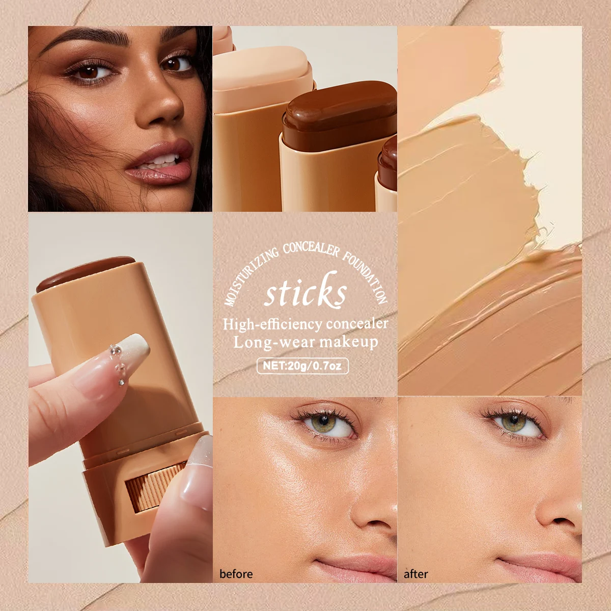 Waterproof Concealer Stick Lightweight Brightening Foundation Long Lasting Moisturizing Cover Blemishes Natural Finish Makeup - Image 3