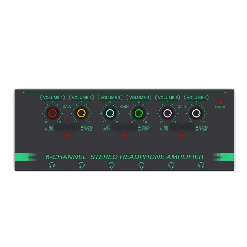 

1 Piece 6 Channels Stereo Headphone Amplifier Earphone Splitter Low-Noise Audio Mixer For Recording Studio ,Green