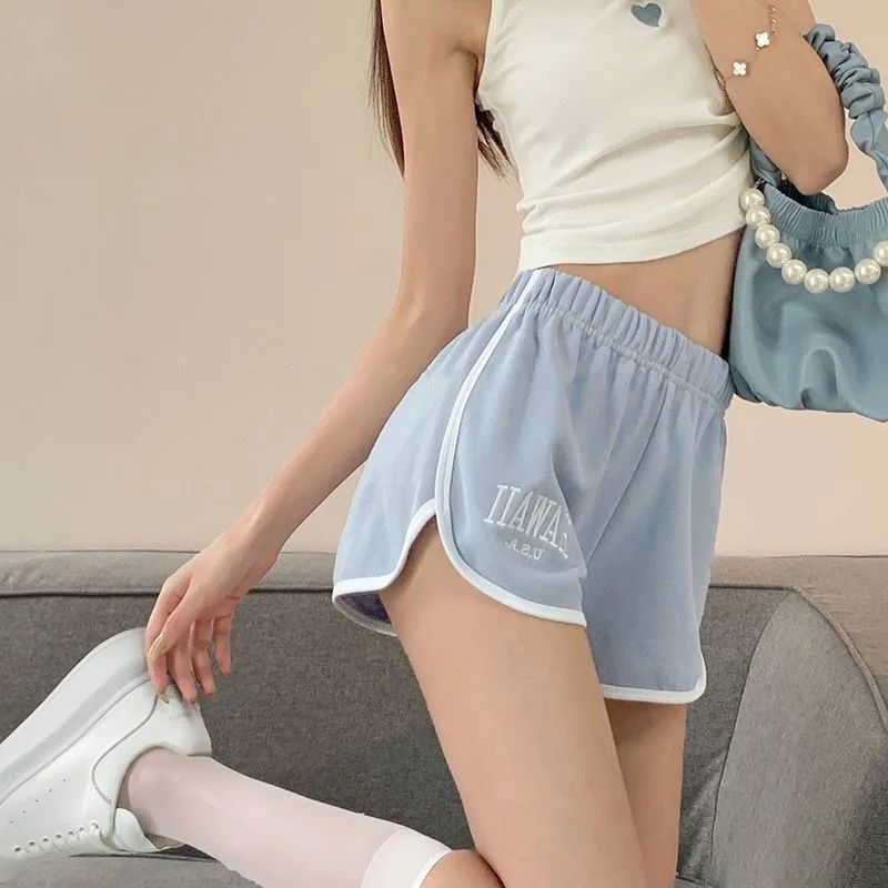 Summer Alphabet Embroidered Sports Shorts Women's LooseCasual Home High Waist Slim Wrap Hip Hot Pants