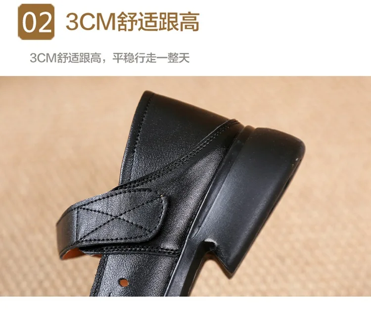 Sandalen Damen Löcher atmungsaktive Echt leder Schuhe Frau Gladiatoren Sommer Block Low Heels Mary Jane Mutter Sandalen Schuhe – Detail 5