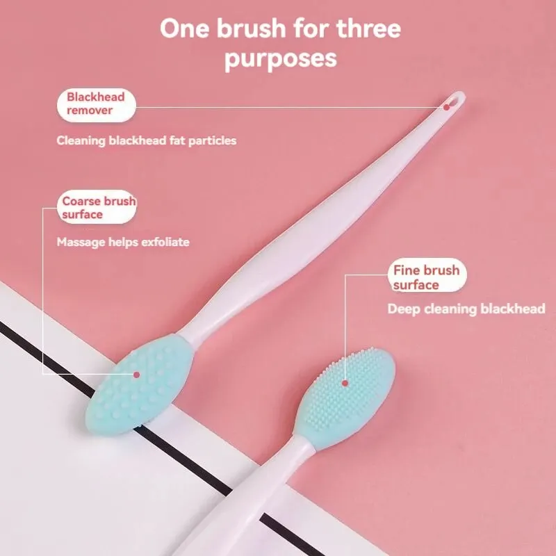 Silicone Nose Brush Double Sided Silicone Lip Cleansing Brush Face Wash Massage Exfoliating Blackheads Portable Beauty Tools