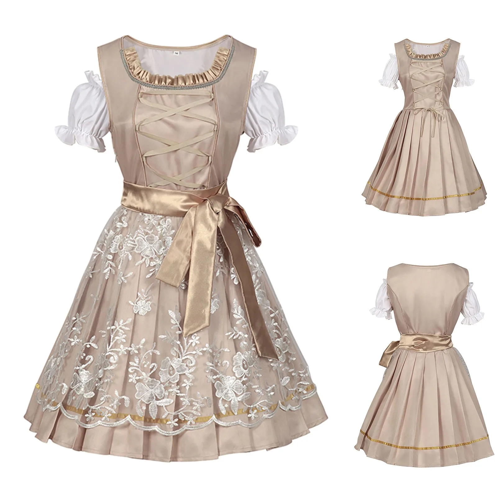 

High Quality Traditional German Beer Girl Costume Bavarian Oktoberfest Dirndl Dress For Women Halloween Cosplay Beer Maid Outfit