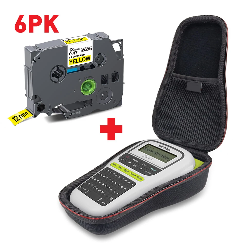 Uniplus-fita de Etiqueta à Prova de Choque Caixa de Eva Compatível para Brother Pth110 Pth110 Pth100 Bolsa 6pk 12 mm 631 Label Printer Case H110