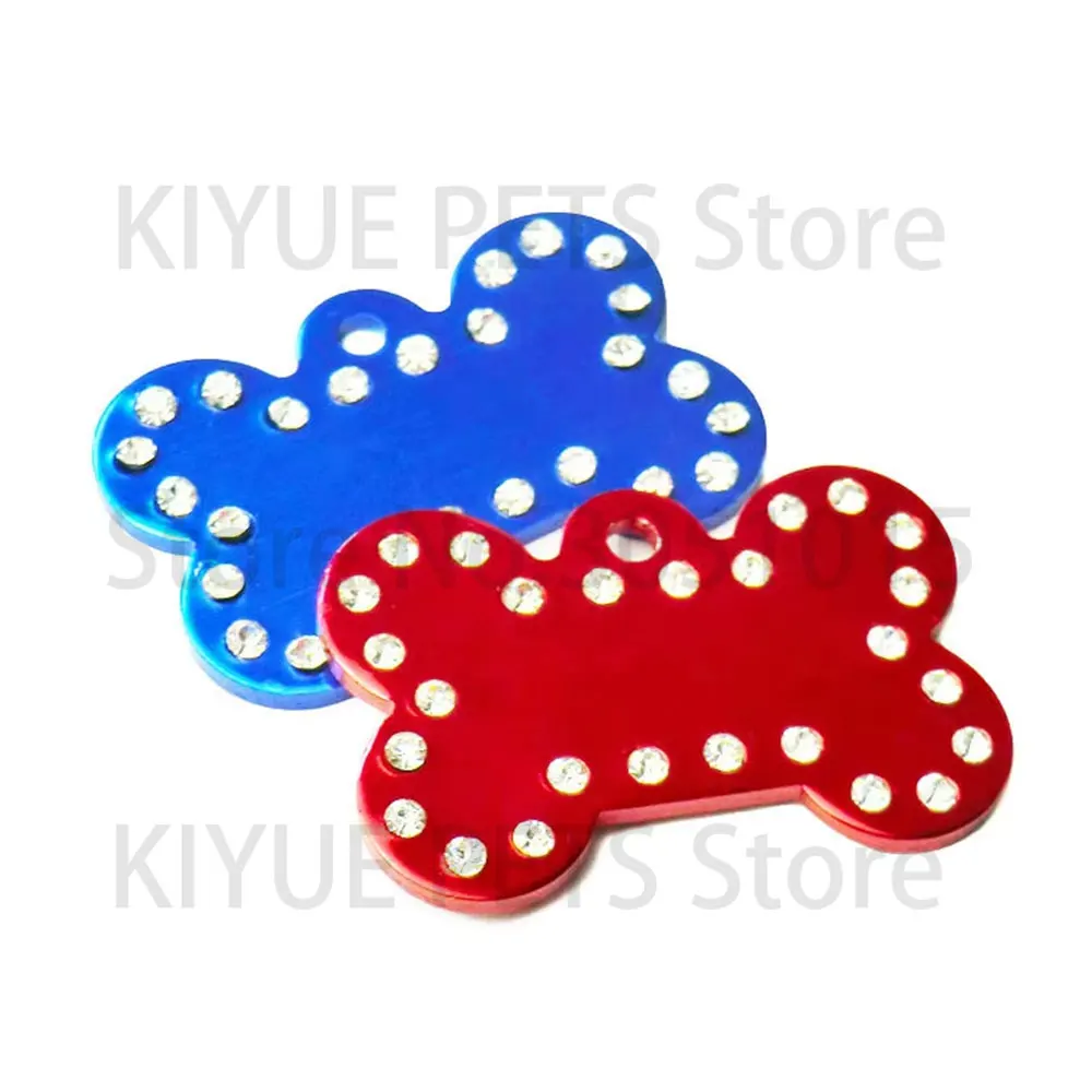 20Pcs 2MM Dog Bone Diamond Decor Pet Id Tag Custom Engraved Cat Dog ID Tag Charm