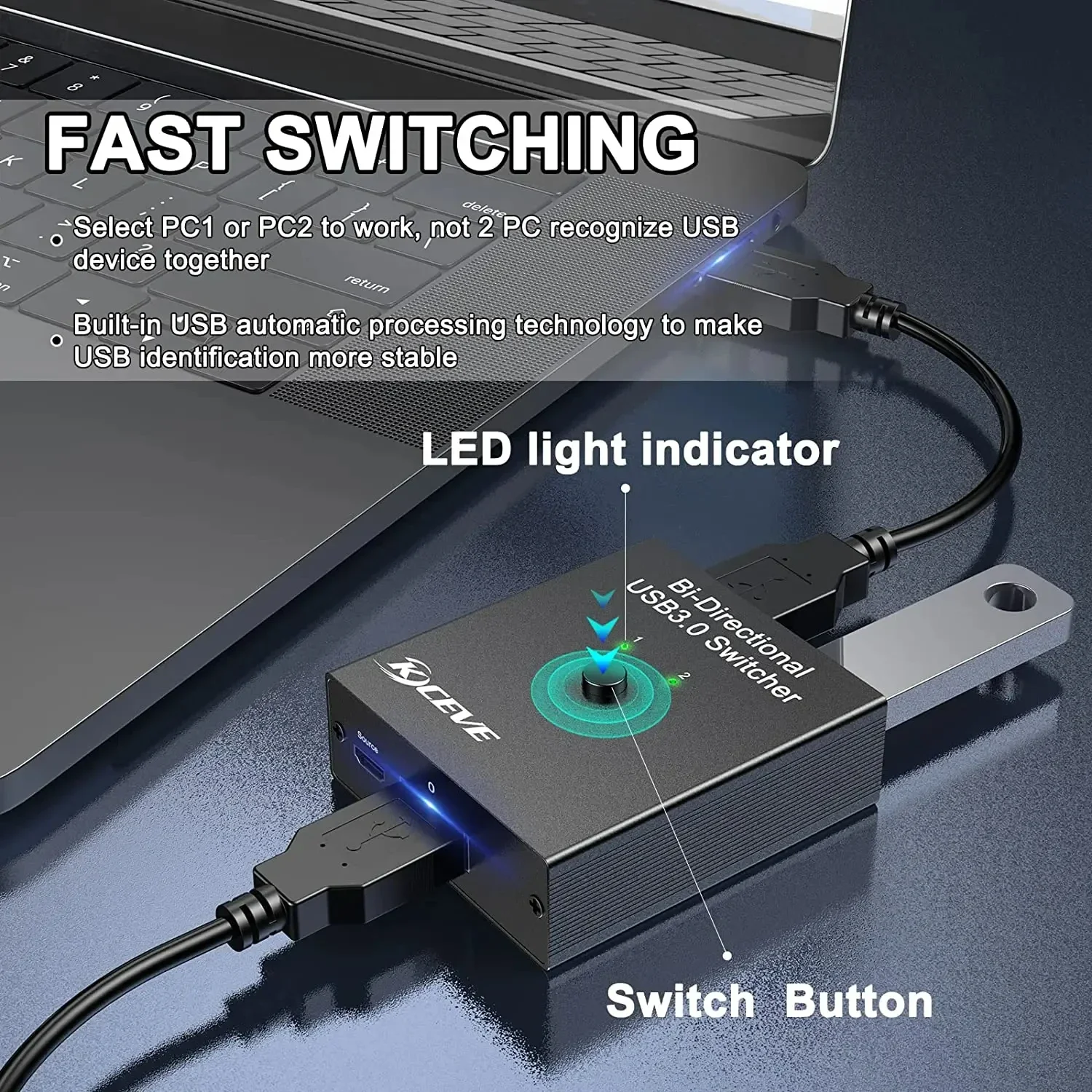 KCEVE USB 3.0 Switch Selector,Bi-Directional USB Switch 2 in 1 Out / 1 in 2 Out,USB Switcher for 2 Computer Share Keyboard Mouse 4