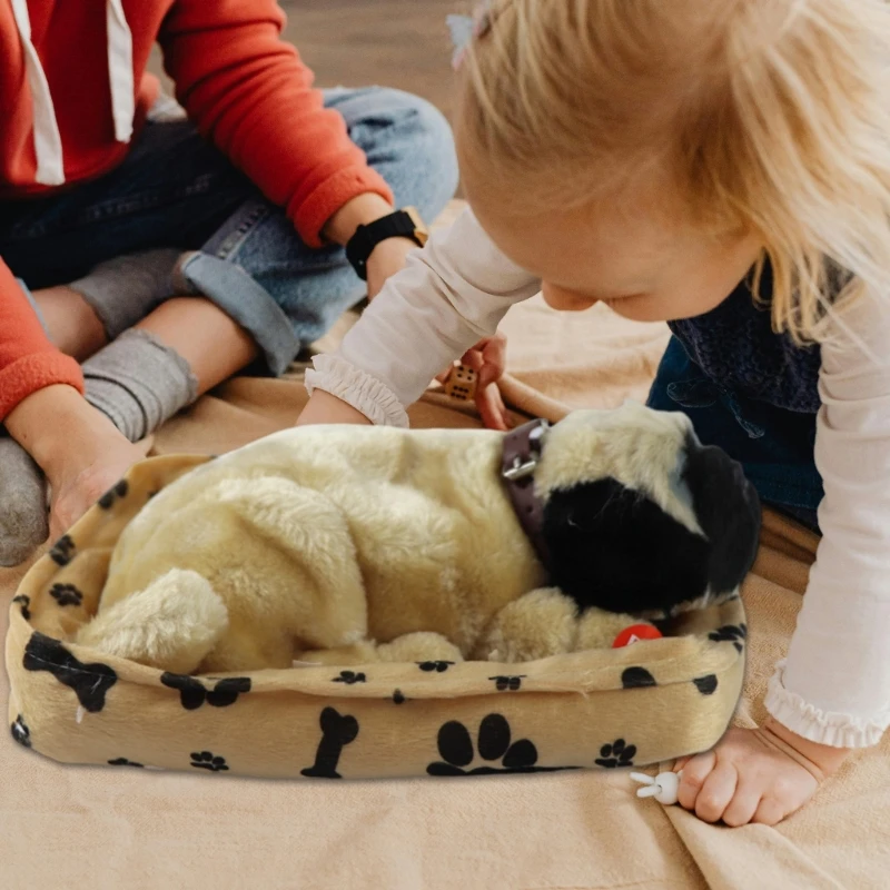 Realistic Sleeping Plush Breathing Dog Animals Toy with Mat Stuffed Toy Interactive Pet Puppy Dolls for Kids Adults plush toys