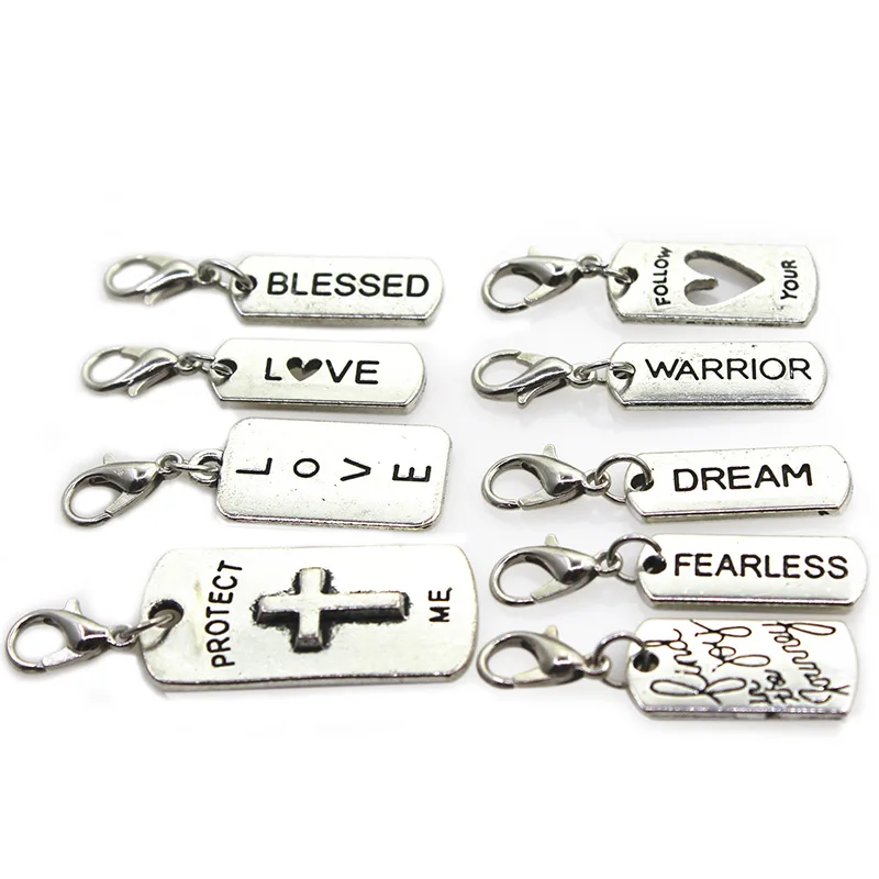 

Hot Selling 20pcs Mix Blessed Dream Love Fearless Dangle Lobster Clasp Hanging Charms DIY Necklace Bracelet Jewelry Accessories